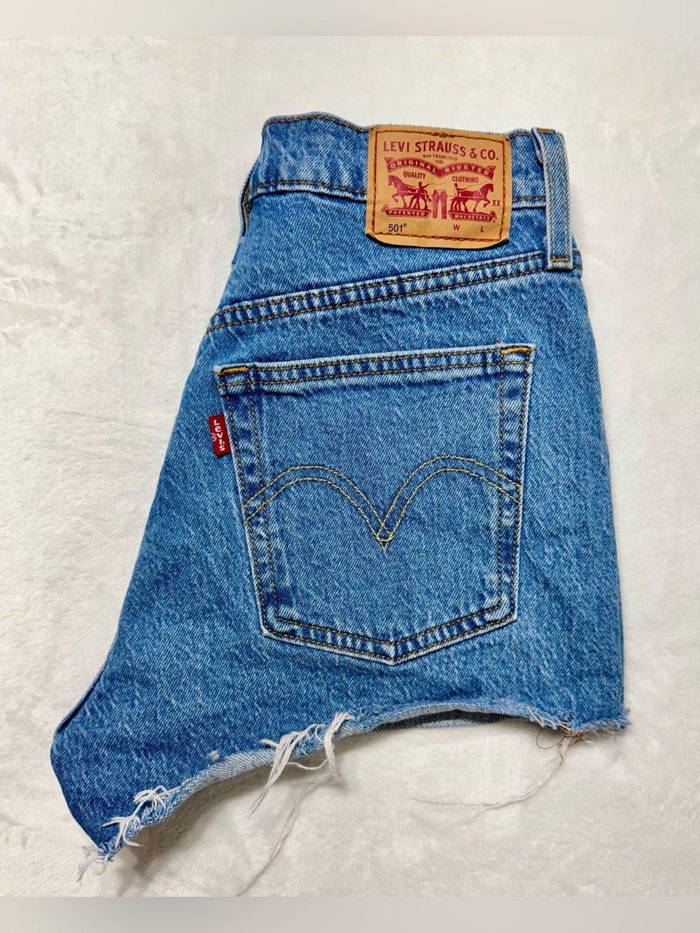 Levi's 501 Blue Medium Wash Denim Cut Off Shorts